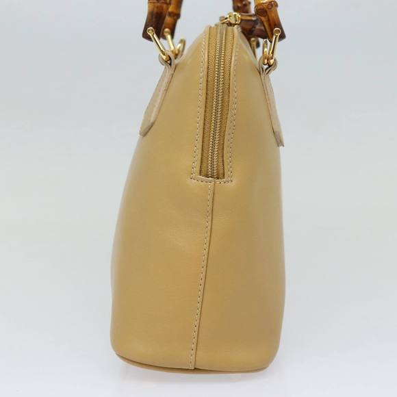 GUCCI Bamboo Hand Bag Leather 2way Beige Gold 000 2058 0290 Auth 86706 - Picture 5 of 16